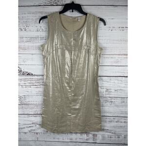 Population Dress Womens 10 Gold Metallic Linen Blend Sleeveless Shift Party Shin